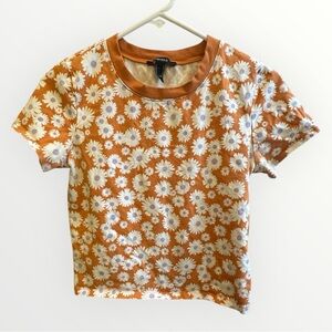 Cropped Orange Floral Short Sleeve T-Shirt